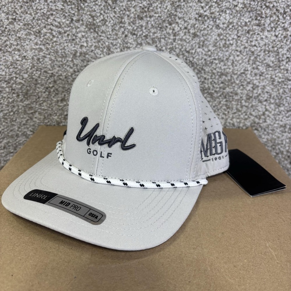 NWT UNRL Golf Script Rope Hat Cap Snap Back Mens One Size Gray Mid Pro MGA